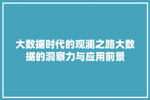 大数据时代的观澜之路大数据的洞察力与应用前景 大数据时代的观澜之路大数据的洞察力与应用前景