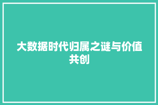 大数据时代归属之谜与价值共创