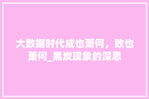 大数据时代成也萧何，败也萧何_黑炭现象的深思