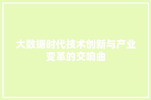 大数据时代技术创新与产业变革的交响曲