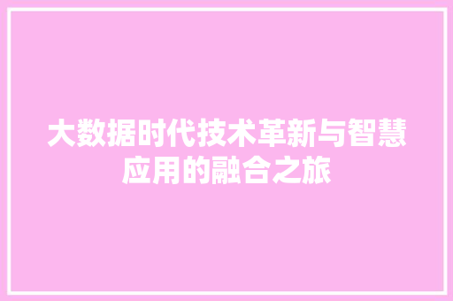 大数据时代技术革新与智慧应用的融合之旅