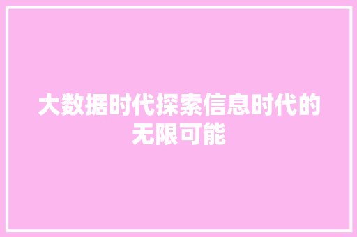 大数据时代探索信息时代的无限可能