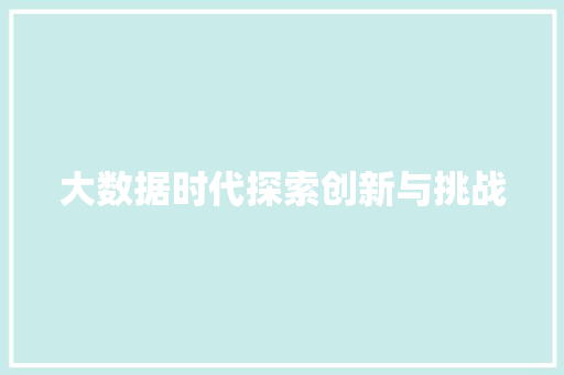 大数据时代探索创新与挑战