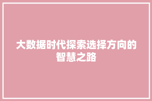 大数据时代探索选择方向的智慧之路