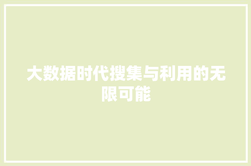 大数据时代搜集与利用的无限可能