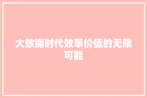 大数据时代效率价值的无限可能