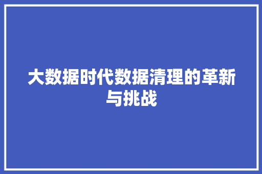 大数据时代数据清理的革新与挑战