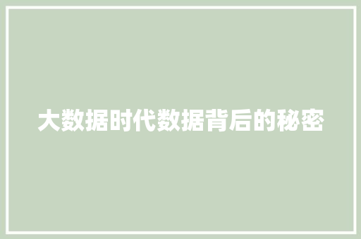 大数据时代数据背后的秘密