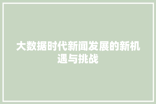 大数据时代新闻发展的新机遇与挑战