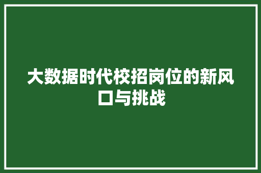 大数据时代校招岗位的新风口与挑战 大数据时代校招岗位的新风口与挑战
