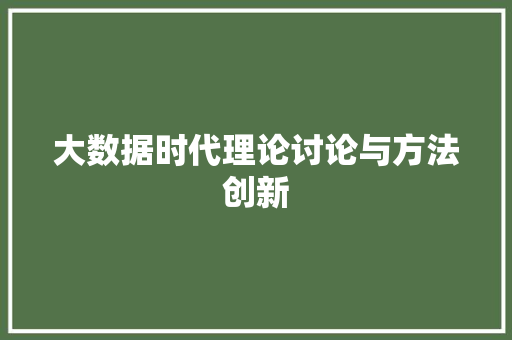 大数据时代理论讨论与方法创新