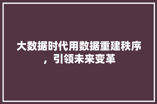 大数据时代用数据重建秩序，引领未来变革