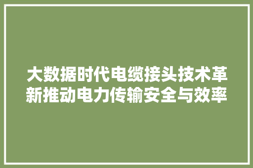大数据时代电缆接头技术革新推动电力传输安全与效率的跨越式发展