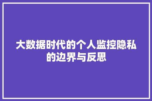 大数据时代的个人监控隐私的边界与反思