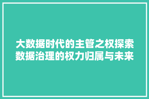 大数据时代的主管之权探索数据治理的权力归属与未来展望