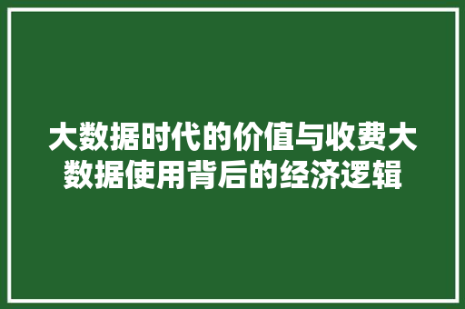 大数据时代的价值与收费大数据使用背后的经济逻辑