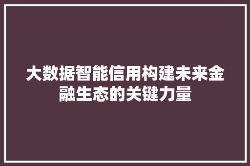 大数据智能信用构建未来金融生态的关键力量