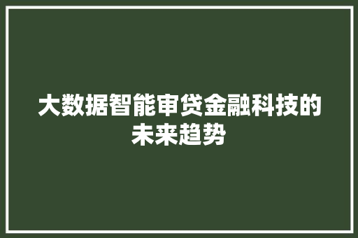 大数据智能审贷金融科技的未来趋势 电脑故障维修