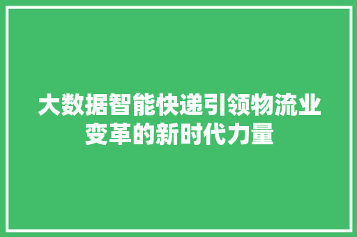 大数据智能快递引领物流业变革的新时代力量