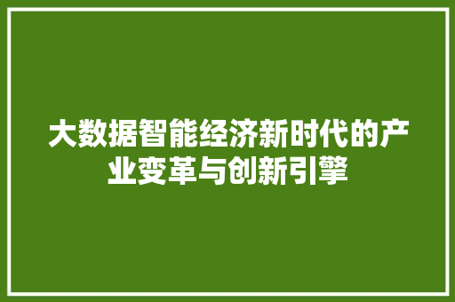 大数据智能经济新时代的产业变革与创新引擎