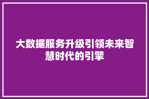 大数据服务升级引领未来智慧时代的引擎