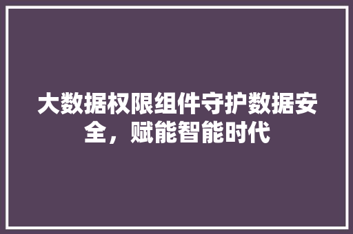大数据权限组件守护数据安全,赋能智能时代 大数据权限组件守护数据安全,赋能智能时代