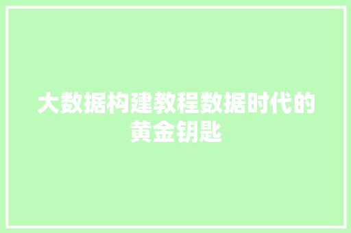 大数据构建教程数据时代的黄金钥匙