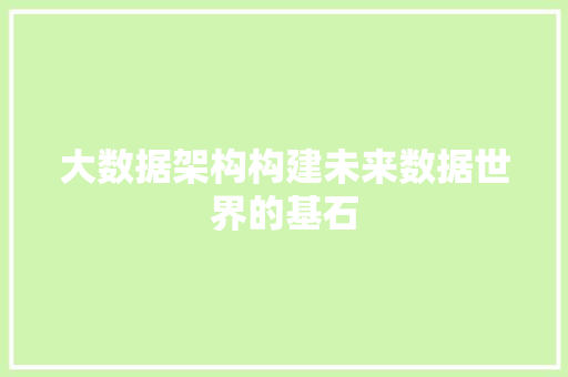 大数据架构构建未来数据世界的基石
