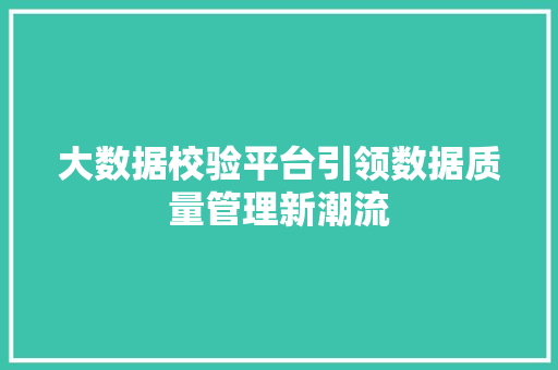 大数据校验平台引领数据质量管理新潮流
