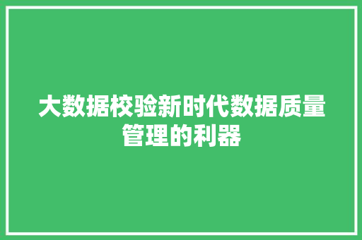 大数据校验新时代数据质量管理的利器