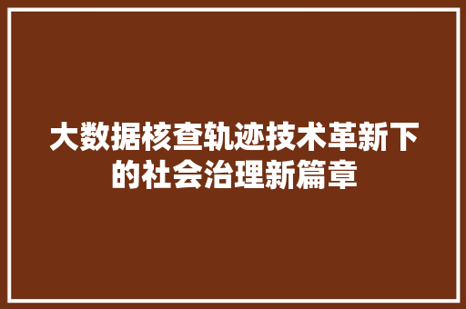 大数据核查轨迹技术革新下的社会治理新篇章