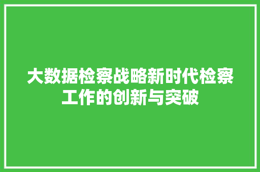 大数据检察战略新时代检察工作的创新与突破 编程语言 大数据检察战略新时代检察工作的创新与突破 编程语言