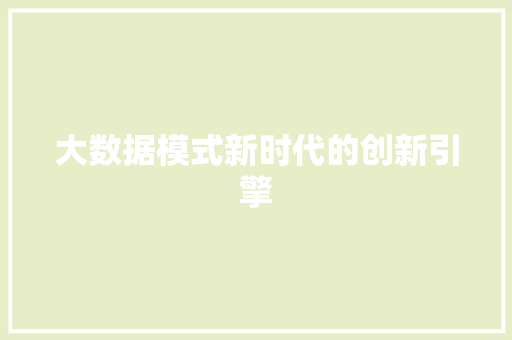 大数据模式新时代的创新引擎