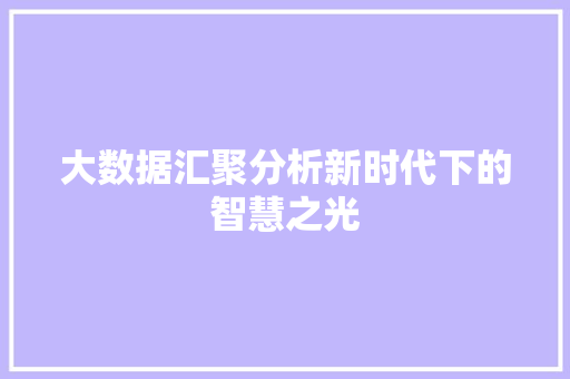 大数据汇聚分析新时代下的智慧之光 大数据汇聚分析新时代下的智慧之光