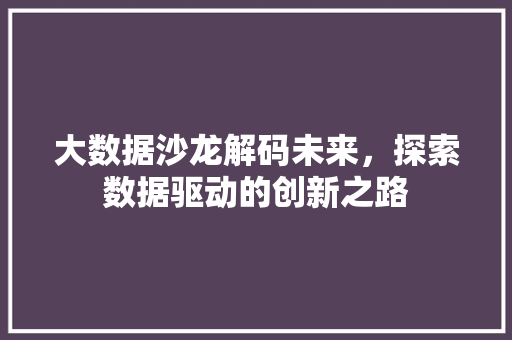 大数据沙龙解码未来,探索数据驱动的创新之路 网络技术 大数据沙龙解码未来,探索数据驱动的创新之路 网络技术