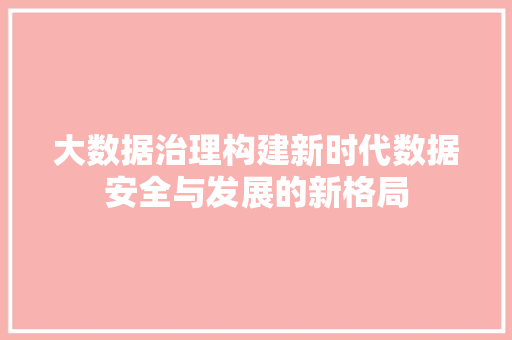 大数据治理构建新时代数据安全与发展的新格局