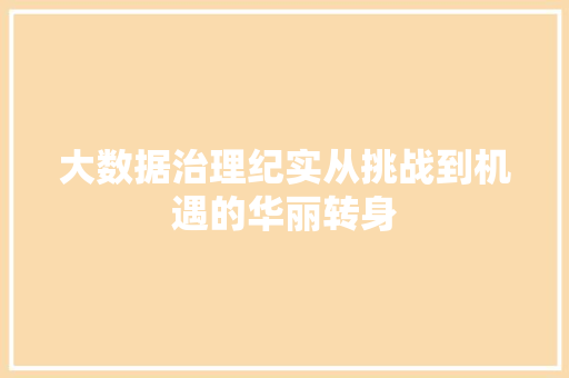 大数据治理纪实从挑战到机遇的华丽转身