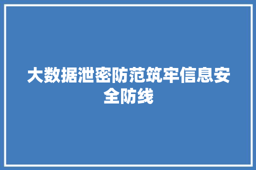 大数据泄密防范筑牢信息安全防线