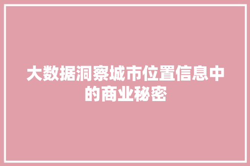 大数据洞察城市位置信息中的商业秘密
