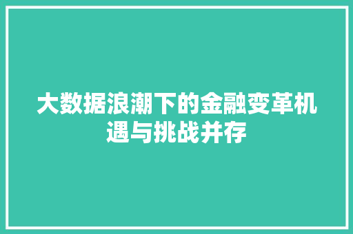 大数据浪潮下的金融变革机遇与挑战并存