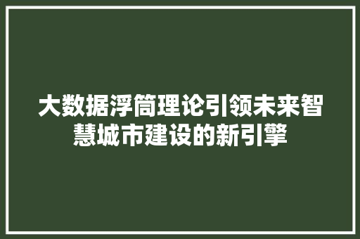 大数据浮筒理论引领未来智慧城市建设的新引擎