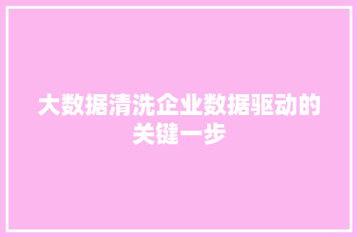 大数据清洗企业数据驱动的关键一步