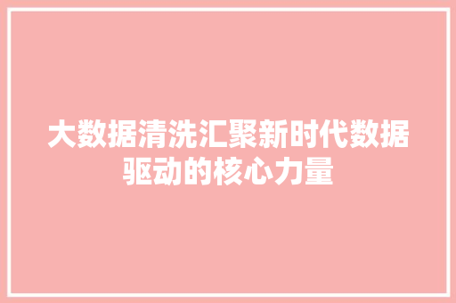 大数据清洗汇聚新时代数据驱动的核心力量