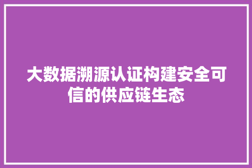 大数据溯源认证构建安全可信的供应链生态