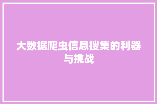 大数据爬虫信息搜集的利器与挑战 大数据爬虫信息搜集的利器与挑战