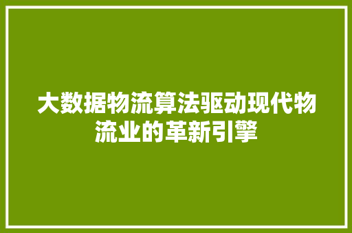 大数据物流算法驱动现代物流业的革新引擎