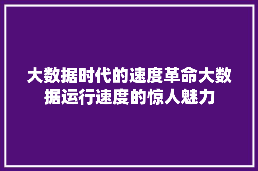 大数据时代的速度革命大数据运行速度的惊人魅力 电脑基础