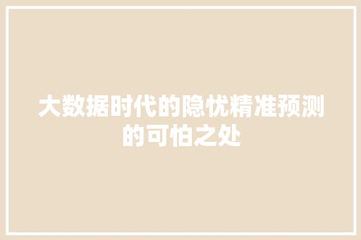 大数据时代的隐忧精准预测的可怕之处