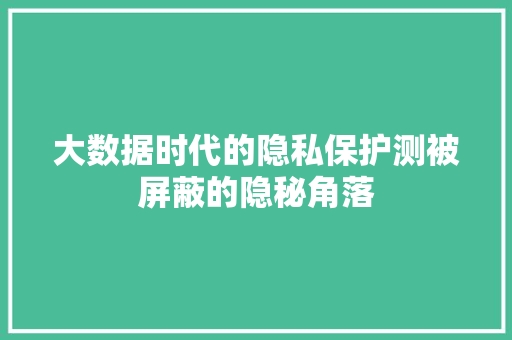 大数据时代的隐私保护测被屏蔽的隐秘角落