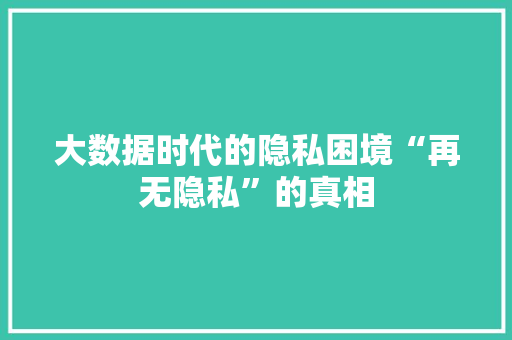大数据时代的隐私困境“再无隐私”的真相